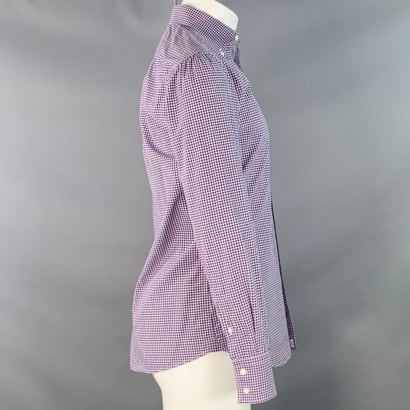 Size S Purple White Gingham Cotton Basic Fit Long Sleeve Shirt - Picture 3 of 6